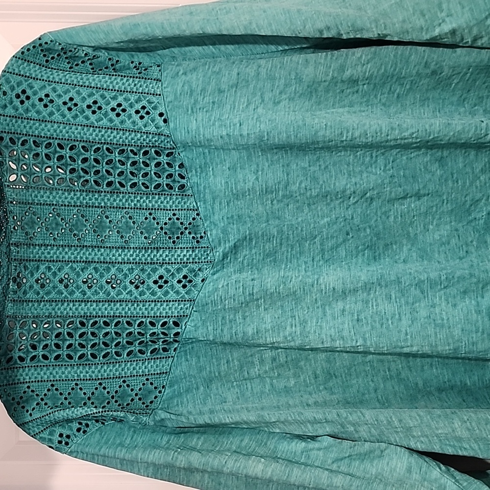 Soft Surroundings Trevi Lace Jewel Tone Green Cotton Top 3x - Picture 7 of 8